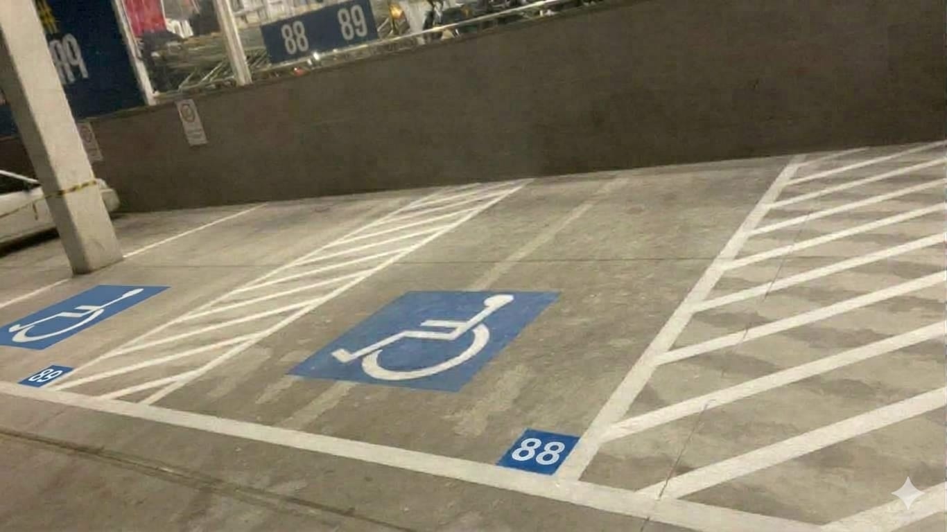 Demarcação de vaga de estacionamento pintada em loja do DOM Atacadista